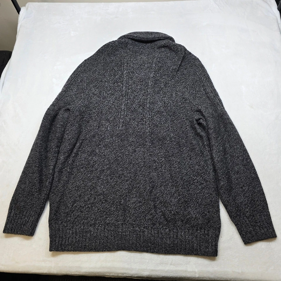 Suéter masculino American Eagle xale gola cabo malha 3XL cinza botão urze - Imagem 3 de 4