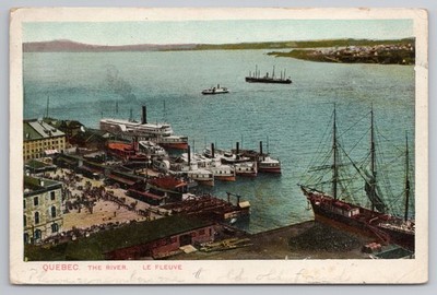 Quebec der Fluss Le Fleuve Raddampfer Schiffe 1911 Postkarte verschickt