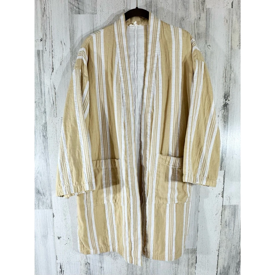 Eileen Fisher Organic Cotton Gold Striped Kimono Jacket Small Medium Open Front - Image 2 of 4