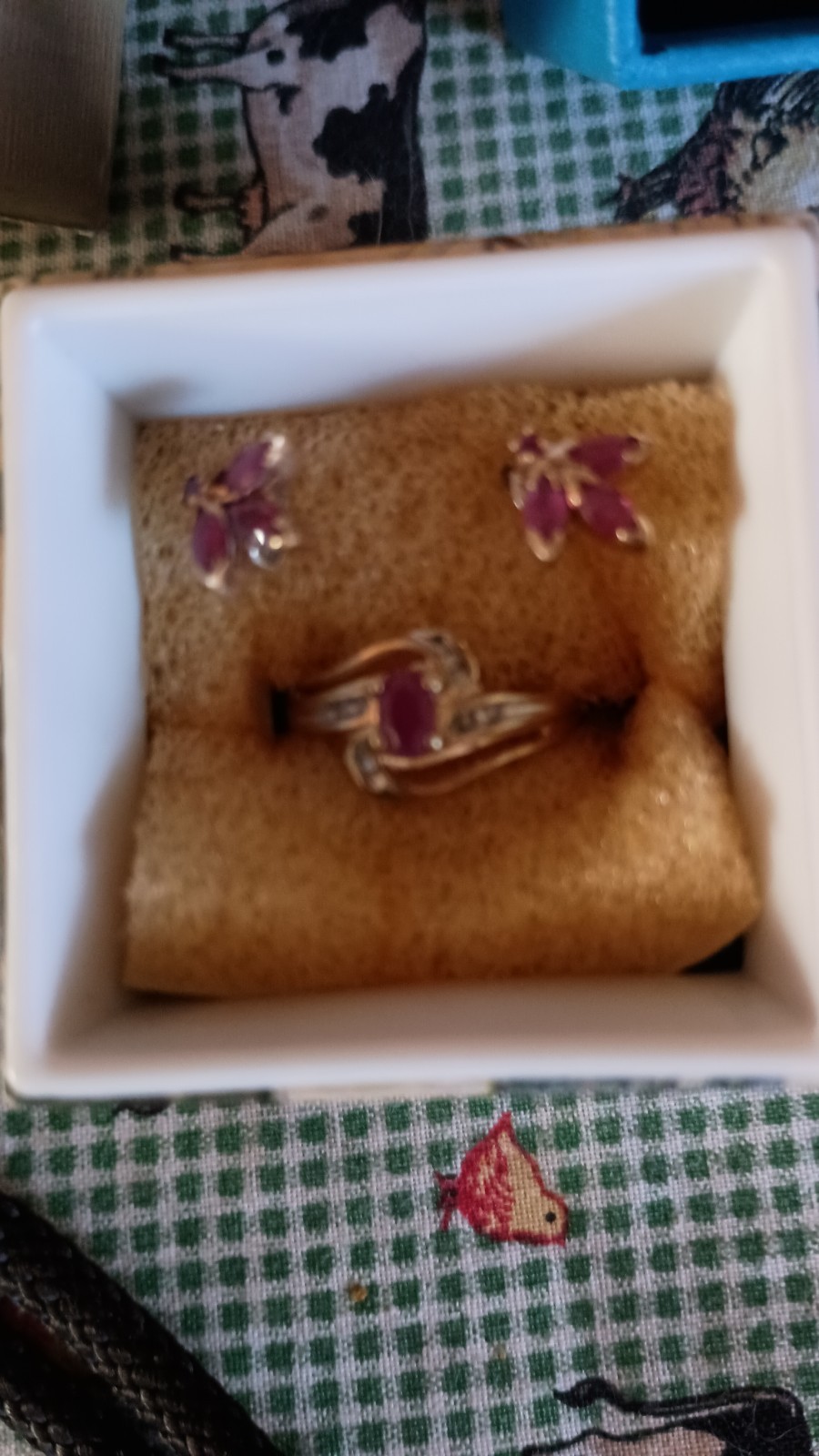 Ruby Earrings And Ruby Ring Size 5. Pre Owned Exc… - image 1