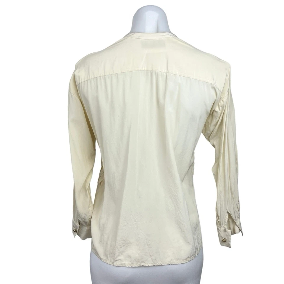 Blusa Adolfo Saks Fifth Avenue 100% Seda Vintage Manga Longa Botão Blusa Top P - Imagem 2 de 3