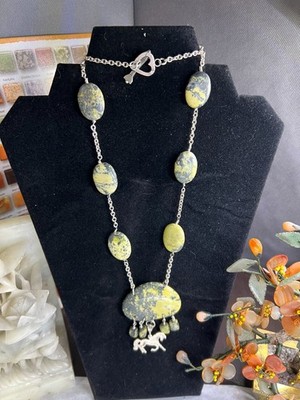 Vintage STUNNING Large Statement  Yellow Turquoise Necklace Pendant Silver Horse