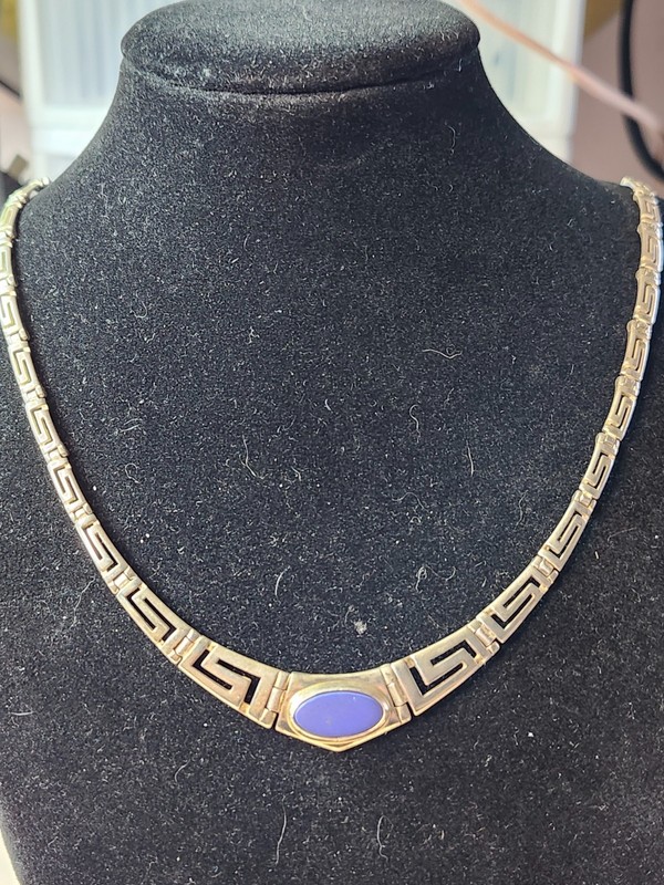 Vintage 925 Sterling Silver "N26" Greek Key 18" Necklace Lapis 19 grams