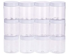 12 Pack 8oz Plastic Jar Storage Container with Screw-on Lids Wide-mouth Jars Lot