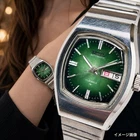 Seiko 2206 3040 Ladies Automatic Watch Green Dial Day Date Cushion Case Vintage