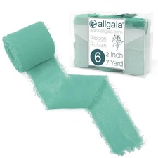 Allgala 6 Rolls 2"x7yd Turquoise Chiffon Fringe Ribbon, Rustic Wedding