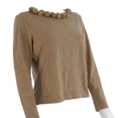 Pom Pom Trim Jumper Brown Knit Taifun UK 16 EU 42 Faux Fur Collar Detail