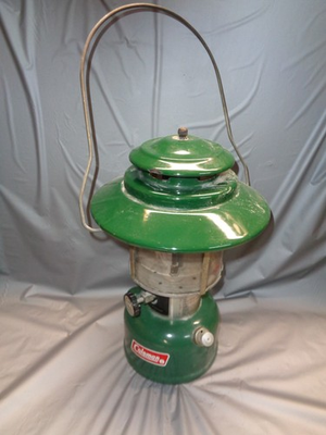 #ad Vintage Coleman 228M Green Big Hat Gas Lantern Stamped 7 73 On Bottom $75.00