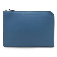 Hermes Evercolor Leather Clutch Bag Men Blue One Size