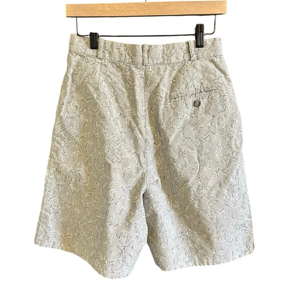 Pantalones Cortos de Vestido Vintage Tehama Gris Claro Estampado Jacquard Plisado Frontal Talla 8 Foto 2 de 4