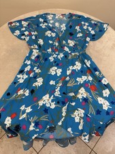 MERCANTILE Woman Blue Floral STRETCH Summer Hi-Low Ruffle Dress Large NEW!