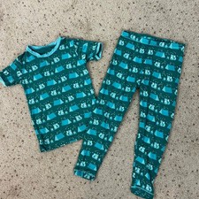 KicKee Kids Teal Green Fox 2 Piece Pajama Set Girls Boys Size 5