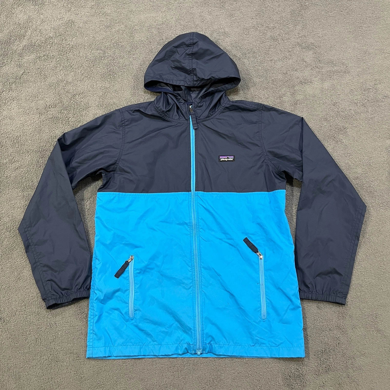 Patagonia Light Variable Navy Blue Full Zip Windbreaker Hoodie Jacket Kids Sz XL