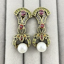 Heidi Daus Earrings Dangle Drop Multicolor Imitation Pearls Rhinestones Art Deco