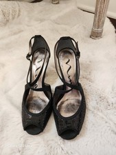 Nina Black Sequin Peep Toe Very Comfortable High Heel Sandals. Size 6.5