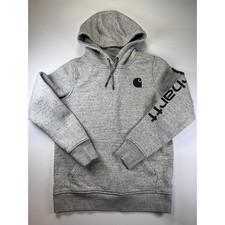 Carhartt Hoodie Women XS Gray Relaxed Fit Graphic Sleeve Logo Pullover