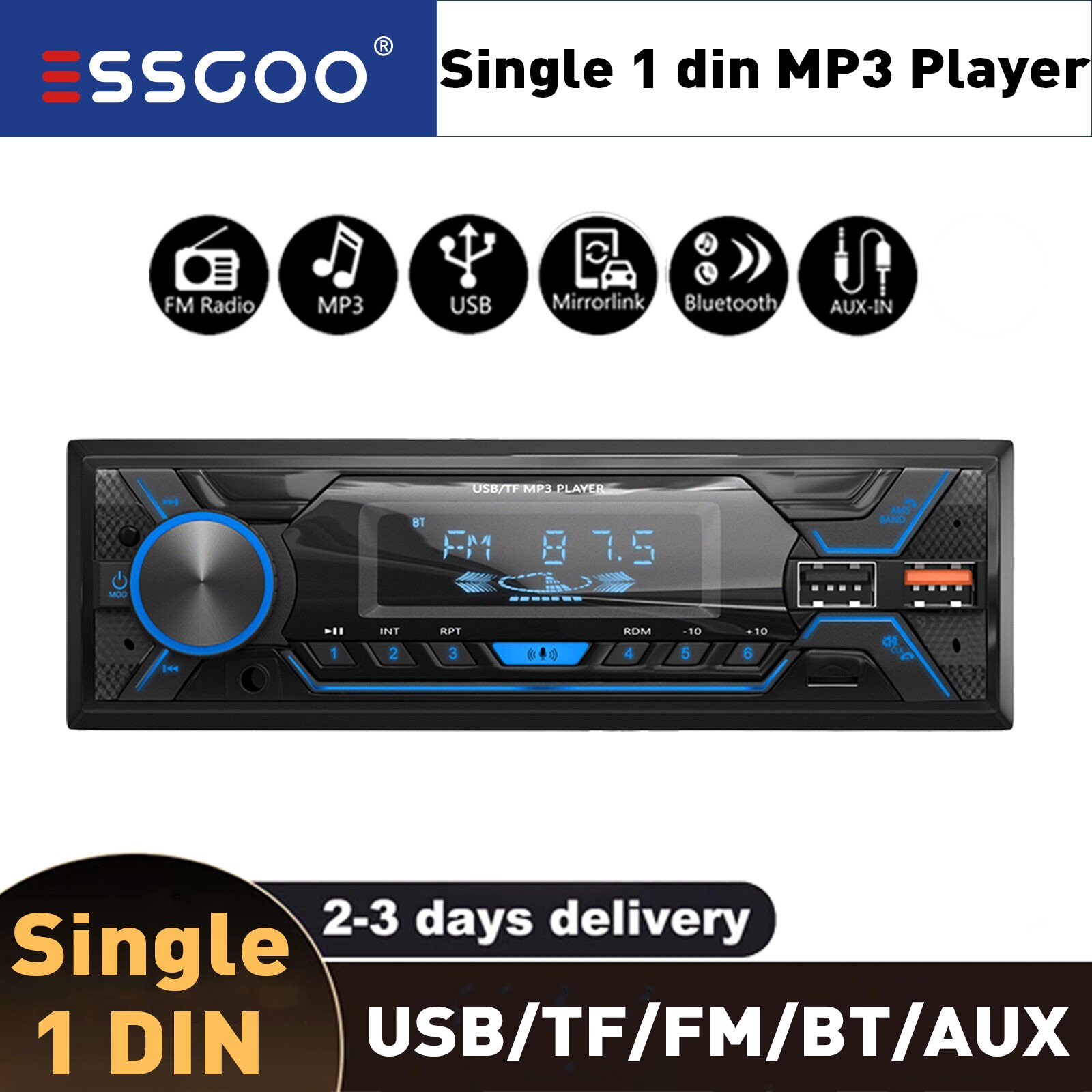 In-dash Bluetooth Aux Input Receiver Audio Sd Radio Mp3 Player Fm