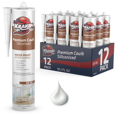 Kraken Bond Premium Siliconized Caulk Sealant, 10.1oz 12 Pack   White