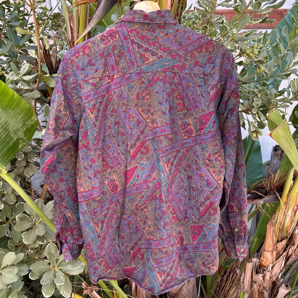 Camisa abotonada vintage años 80 Lord Jeff EE. UU. cachemira abstracta algodón M Foto 3 de 3