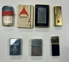 Vintage Zippo Slim Lighter & box Scripto VU Raytheon US Navy Steel works Colibri