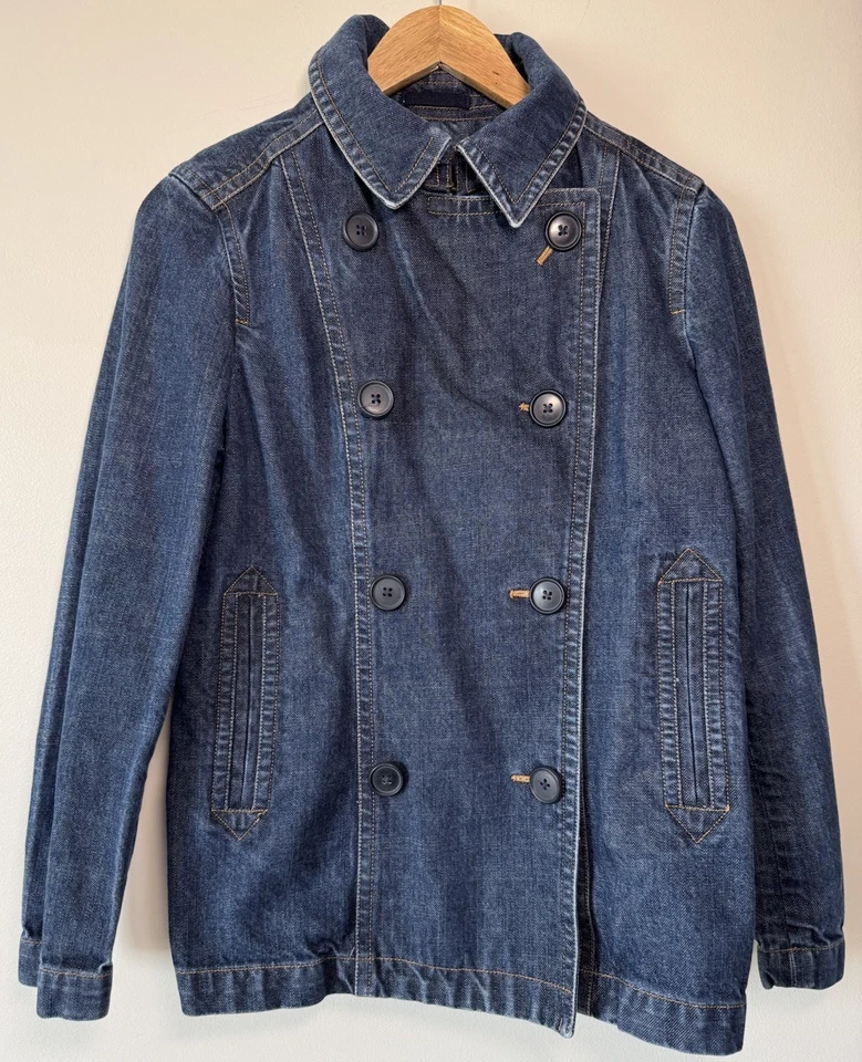 Chaqueta vaquera Gap Vintage Y2K Pea Coat para mujer Blazer azul doble pecho mediano Foto 2 de 4