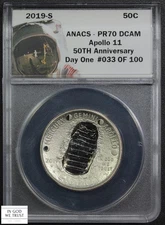 2019 S Proof Apollo 11 Commemorative Half Dollar 50C First Day ANACS PR 70 DCAM