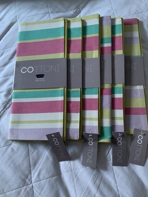 6er Set Sommer Tischsets. Hell gestreifte Küchen-Esstischmatten plus Schürze