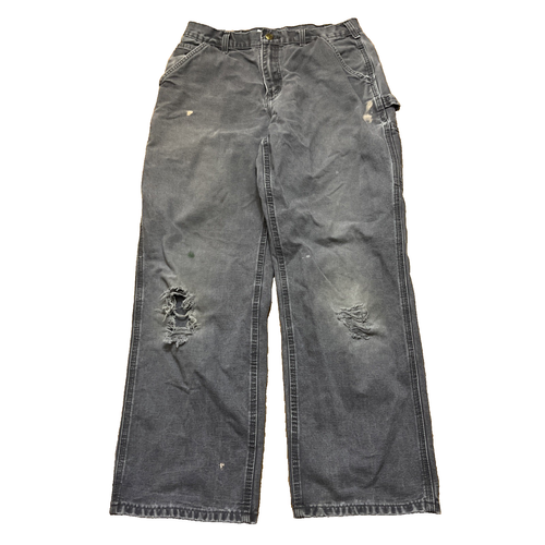Carhartt B11 Gray Carpenter Pants Distress Duck Canvas Leather Patch 32x32 - Bild 4 von 11