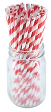 500 Biodegradable Eco-friendly Paper Straws Bulk Red Stripe 7.75 Inch, Wrapped