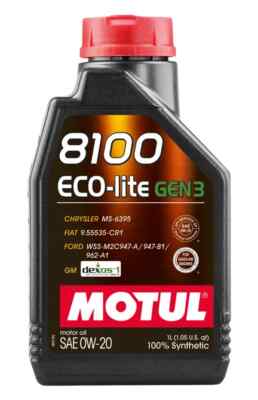 Motul 1L 8100 Eco-Lite Gen3 0W20 Full Synthetic Engine Oil For Fiat Chrysler GM