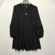 NWT Express Textured Clip Dot Tiered Trapeze Dress Size Small Black B247 -23