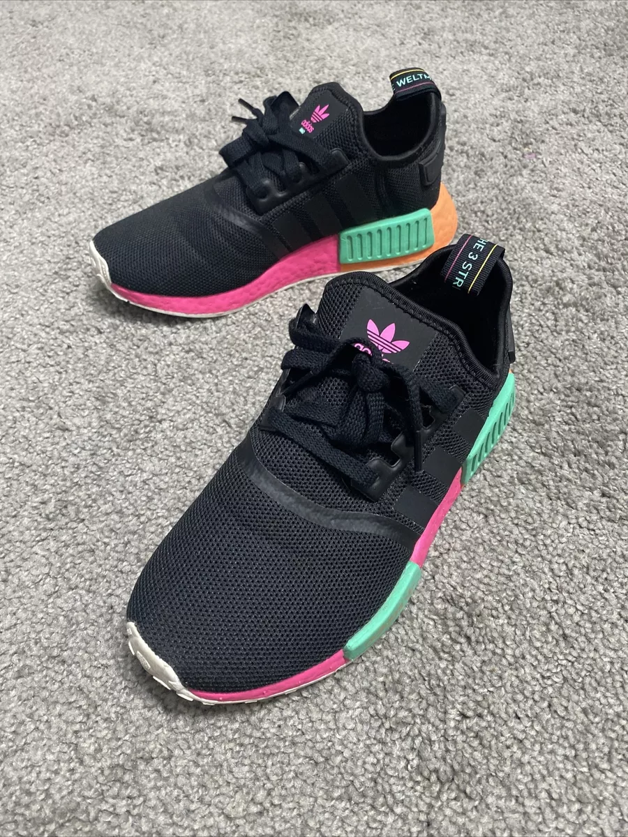 Woman Adidas NMD R1 Run Active Gym Sneakers Black Pink Green 6.5 |