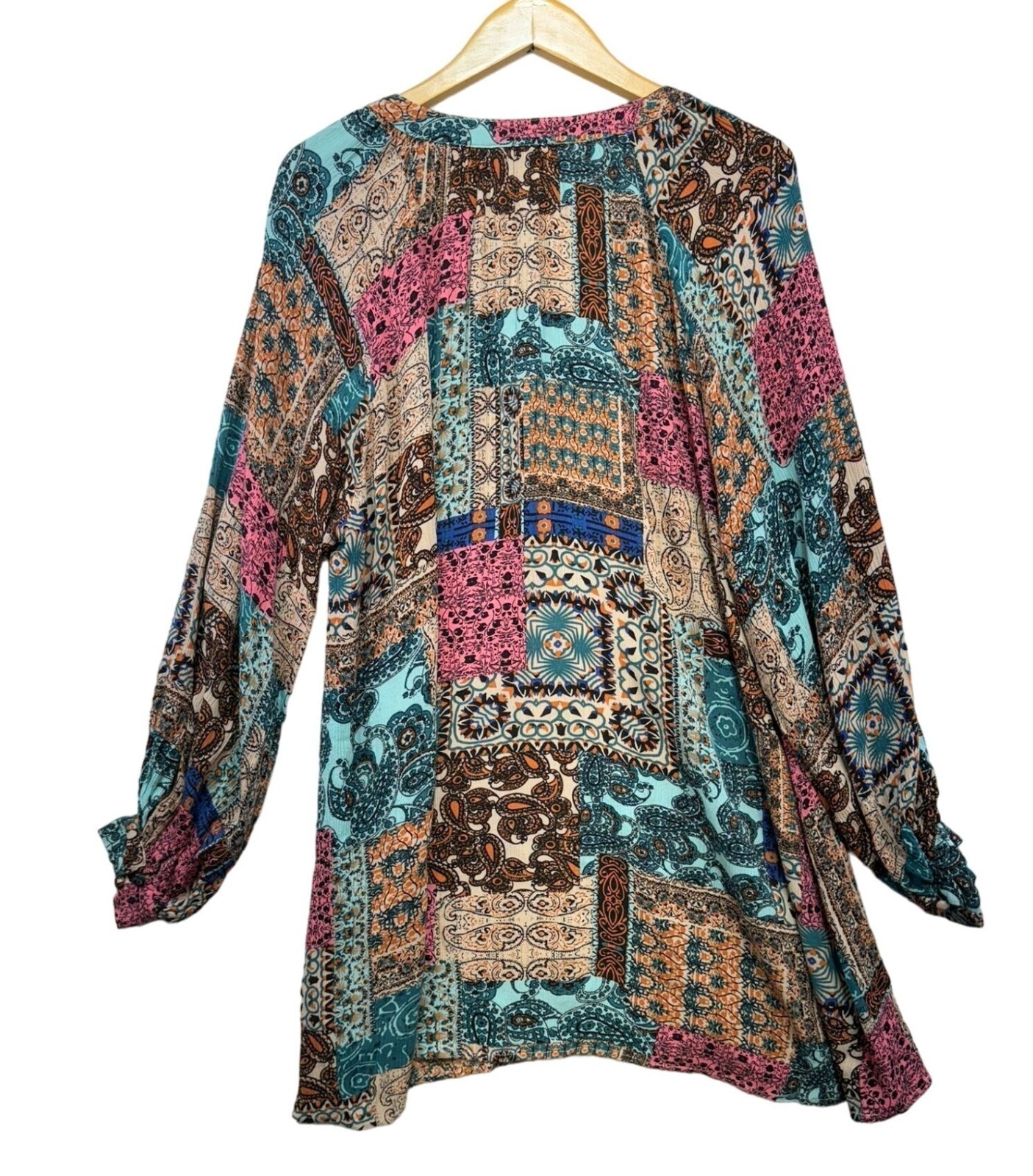 Umgee Womens Patchwork Pattern Long Sleeve Shirt … - image 8