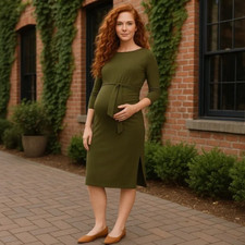 New York & Co. | Maternity Tie-Front Knit Midi Dress Woodland Green Large