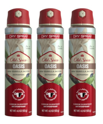 3 PACK Old Spice Antipespirant Deodorant Invisible Dry Spray, Oasis Scent, 4.3oz