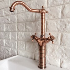 Antique Red Copper Bathroom Vanity Sink Faucet Dual Cross Handles Mixer Tap