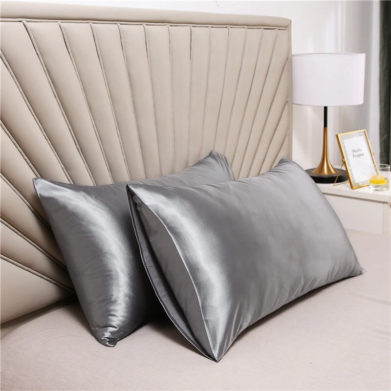 2 Pcs Silk Pillowcase Blissy Satin Pillowcase for Hair and Skin Standard Grey