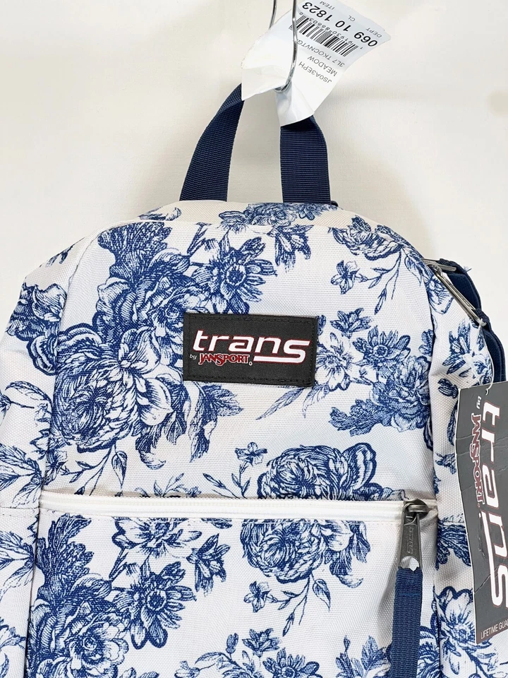 Mini Mochila Trans by JanSport Estampado Prado Blanco Azul Marino Floral Rosas NUEVA Foto 2 de 4