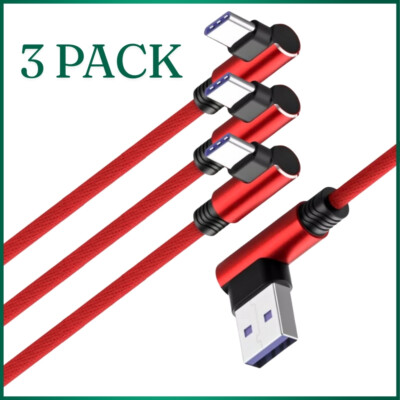 3X 90 Degree Fast Charge Quick Charging USB-C to USB-A Cable Type C Charger Cord
