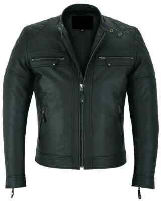 Lambskin Biker Stylish Wear Men's Jacket Black Handmade Leather Genuine Classic