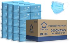 2,000pcs Disposable Face Masks- 3 Ply Breathable Mask For Adults- Blue 40 Pack 