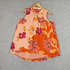 DR2 Daniel Rainn Top Womens Small Orange Floral Sheer Lined Hi Lo Blouse