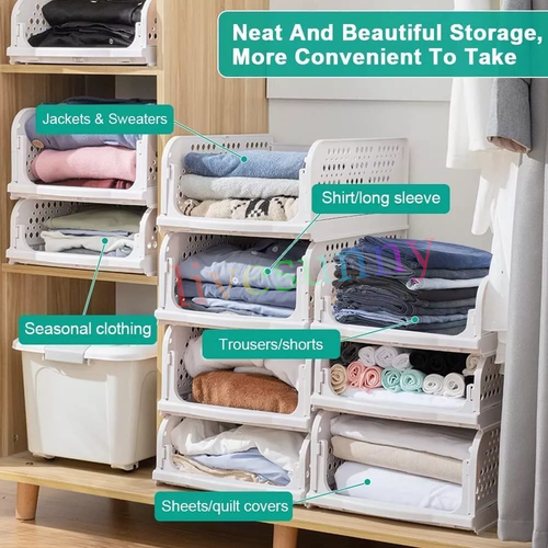 4PCS Stackable Wardrobe Drawer Units Organizer Clothes Closet.Storage