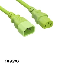 Green 2ft AC Power Extension Cable Cord IEC-60320 C13 to C14 18AWG 10A/250V SVT