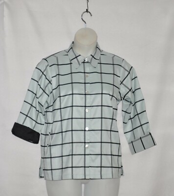 Linea by Louis Dell'Olio Windowpane Faux Shantung Jacket Size 20W Aqua/Black