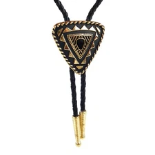 Triangular Real Gold Plated Bolo Tie 36 inch Adjustable Braided Cord Made In USA