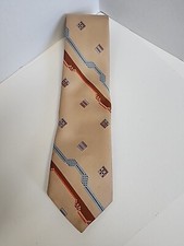 Vintage Men s Tie Tan Abstract Patterned Blue Orange Rope Lines 56.5" X 4"