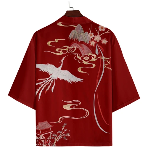 Hombres Kimono Japonés Yukata Albornoz Cárdigan Suelto Prendas de abrigo Verano Fino - Imagen 3 de 12