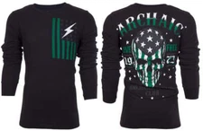 Archaic by Affliction Men's Thermal Shirt FLAG SMASHER Skull Biker Black