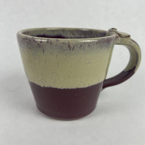 Handmade Coffee Tea Mug Cup 12oz Signed Two-Tone Maroon Ivory W Handle, Original